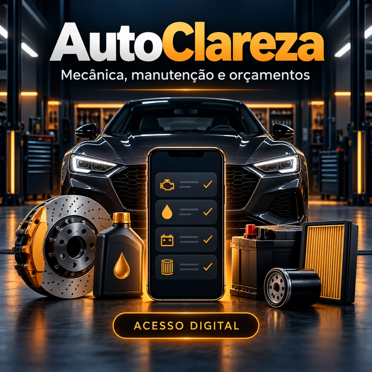Capa do AutoClareza, guia digital de mecânica, manutenção e orçamentos para carros